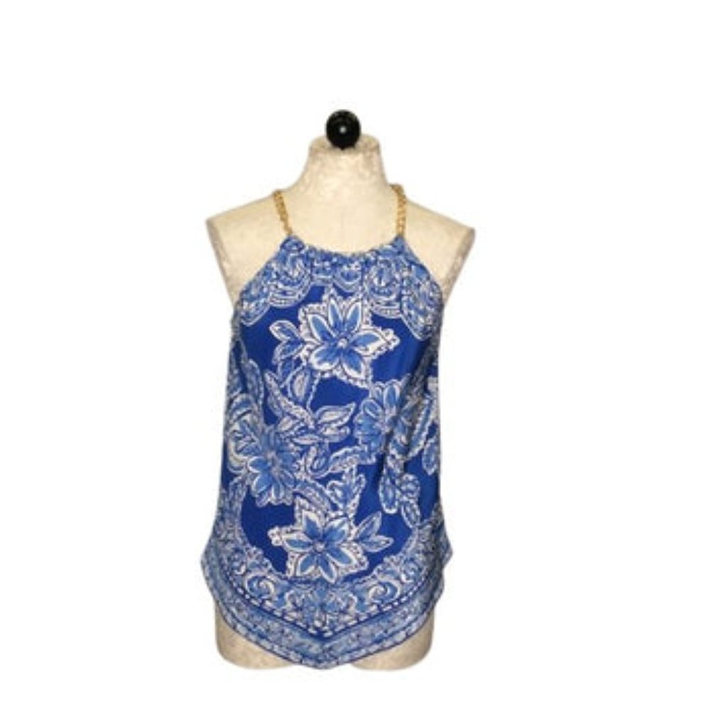 Lilly Pulitzer Blue Floral Silk Halter Top, Size Small